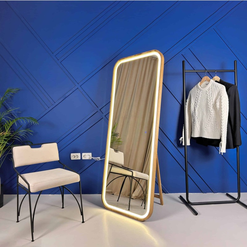 Miroir Plein Pied LED en Bois Design – Modèle Luxury Wood LED 160