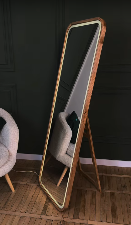 Miroir Plein Pied LED en Bois Design – Modèle Luxury Wood LED 175