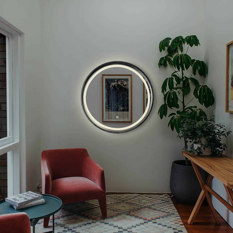 Miroir Rond LED en Bois Naturel – Modèle Aura Wood LED