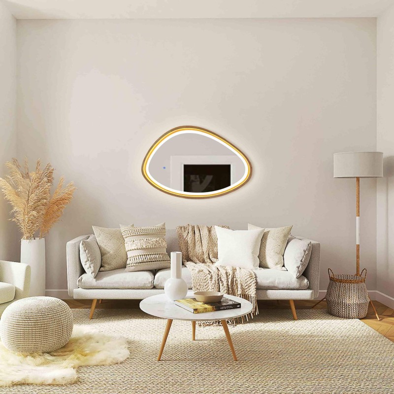 Miroir LED Asymétrique en Bois Naturel – Modèle Organic Wood LED